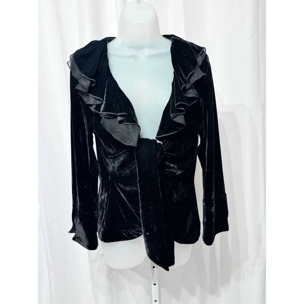 Size M Velvet Wrap Top Jacket Whimsigoth Y2K Ruffle 90s Goth Holiday Glam Black